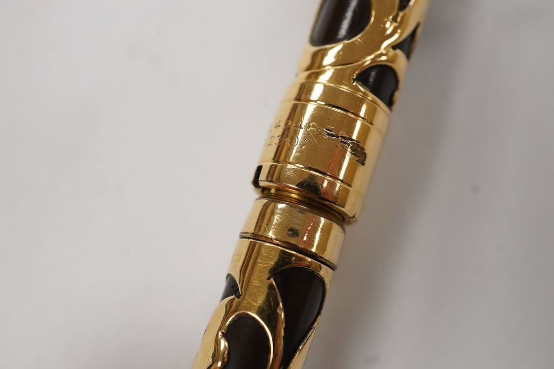 A rare Mabie Todd & Co. gold filled filigree chatelaine eye-dropper with flexible nib with over- and-under feed